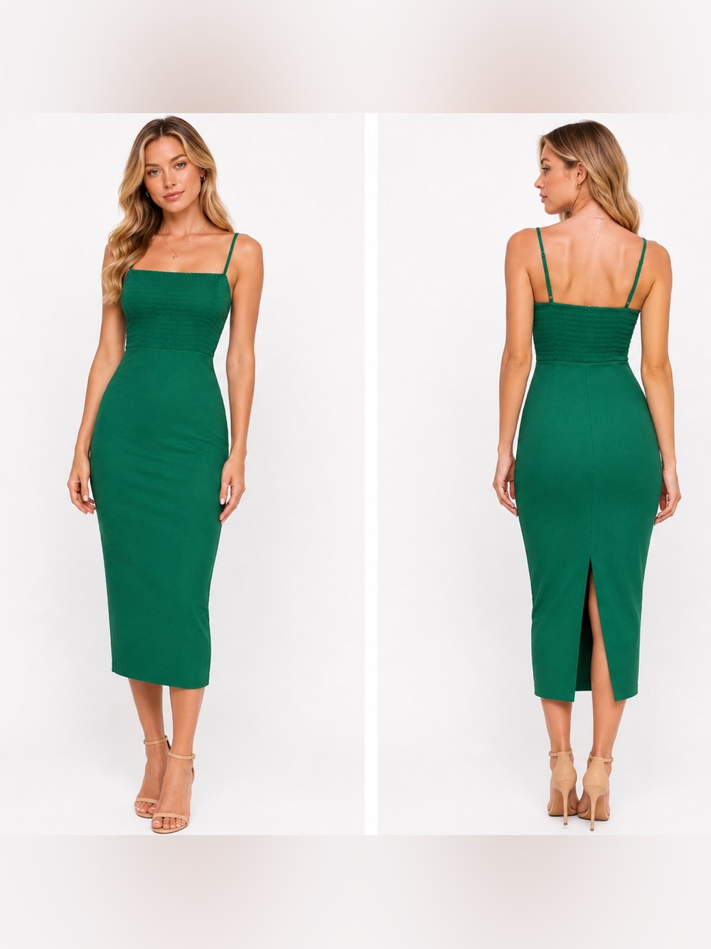 Rachel Zoe Emerald Green Smocked Midi Dress